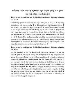 Viết đoạn văn nêu suy nghĩ của bạn về giải pháp làm giảm rác thải nhựa trên toàn cầu Ngữ Văn 10 sách Kết Nối Tri Thức