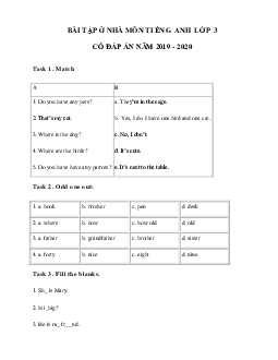 Phiếu bài tập ở nhà tiếng Anh lớp 3 - Ngày 14/04