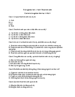 Trắc nghiệm Sinh học 11 Bài 3| Kết nối tri thức