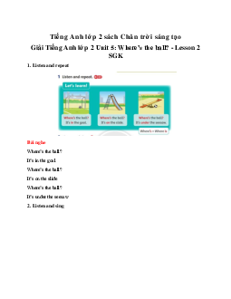 Unit 5: Where’s the ball? - Lesson 2 Giải SGK | Tiếng anh 2 Family and Friends