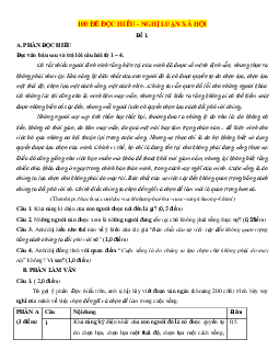TOP 100 đề nghị luận xã hội Ngữ văn 11 ngoài chương trình (có đáp án)