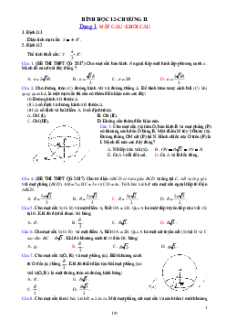 Bài tập trắc nghiệm Toán 12 chương 2: Mặt nón, mặt trụ, mặt cầu (có đáp án)