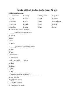 Ôn tập hè lớp 3 lên lớp 4 môn Anh - Đề số 3