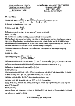 Đề khảo sát Toán 9 năm 2021 – 2022 trường THCS Nguyễn Du – Hà Nội