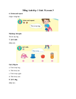 Tiếng Anh lớp 1 Unit 3 Lesson 3 | Global Success
