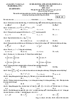Đề thi chọn HSG Toán 12 năm 2018 – 2019 sở GD&ĐT thành phố Đà Nẵng
