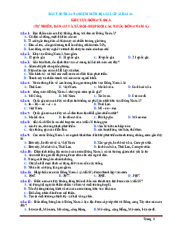 Trắc nghiệm Địa 11 Bài 11: Khu vực Đông Nam Á về tự nhiên dân cư xã hội kinh tế (Có đáp án)