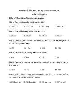 Đề kiểm tra cuối tuần Toán lớp 2| Chân trời sáng tạo - Tuần 30 (nâng cao)