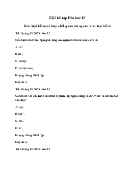 Giải bài tập Hóa 12 bài 25: Kim loại kiềm và hợp chất quan trọng của kim loại kiềm