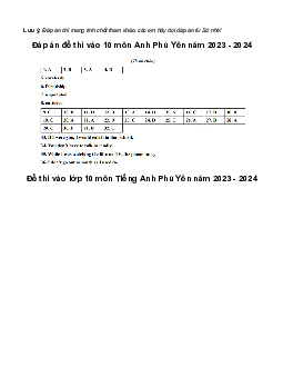 Đề thi vào 10 môn Tiếng Anh năm 2023 - 2024 sở GD&ĐT Phú Yên