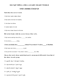 Bài tập tiếng Anh lớp 6 Unit 1 Home có đáp án - Smart World