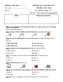 Bộ đề thi cuối học kì 2 lớp 5 môn Tin học năm 2019 - 2020