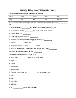 Bài tập Tiếng Anh 7 Right On Unit 1