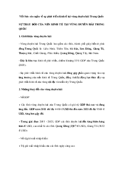 Viết báo cáo ngắn về sự phát triển kinh tế tại vùng duyên hải Trung Quốc | Kết nối tri thức