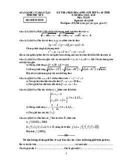 Đề thi chọn HSG Toán THPT cấp tỉnh năm học 2018 – 2019 sở GD&ĐT Phú Yên