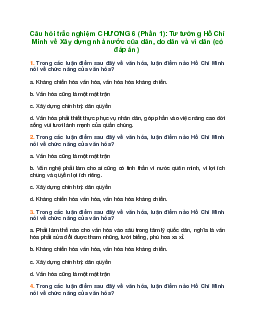 Chương 6: Tư tưởng Hồ Chí Minh về Xây dựng nhà nước của dân, do dân và vì dân (có đáp án)