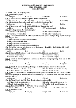 Đề thi giữa học kỳ 1 môn Tin học 11 năm 2022-2023 (có đáp án)-Đề 2