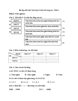 Bài tập cuối tuần Toán lớp 4 Chân trời sáng tạo - Tuần 2