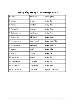 Từ vựng Tiếng Anh lớp 4 Unit 9 | Global Success