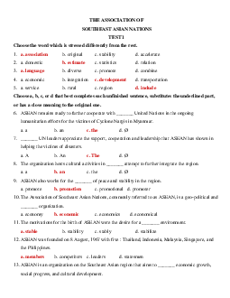 Bộ bài tập tiếng Anh lớp 12 Unit 16 The Association of Southeast Asian Nations(có đáp án)