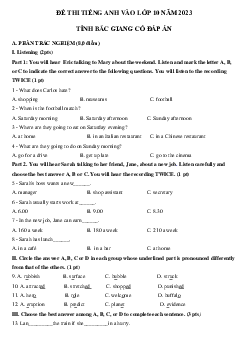 Đề thi thử vào 10 môn tiếng Anh Bắc Giang lần 2 năm 2023-2024