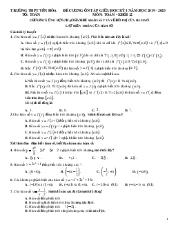 Đề cương ôn tập giữa HK1 Toán 12 năm 2019 – 2020 trường Yên Hòa – Hà Nội