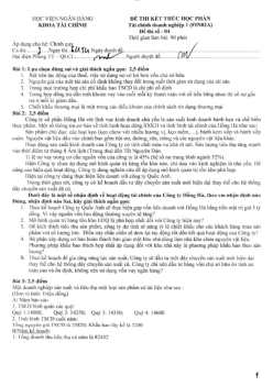 Đề thi kết thúc học phần môn Tài chính doanh nghiệp đề số 4 | Học viện Ngân Hàng