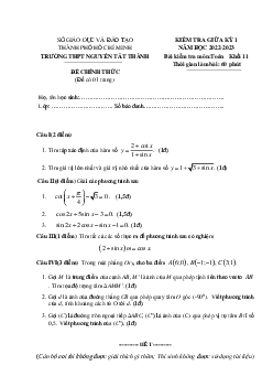Đề giữa kỳ 1 Toán 11 năm 2022 – 2023 trường THPT Phùng Khắc Khoan – Hà Nội