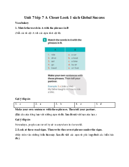 Unit 7 lớp 7 A Closer Look 1 sách Global Success