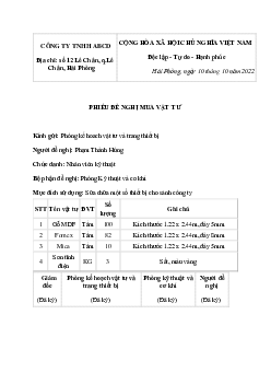 Mẫu phiếu đề nghị mua vật tư đầy đủ, chi tiết nhất 2024