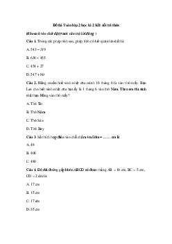 Đề thi Toán lớp 2 học kì 2 năm 2024 - Đề 2 | Kết nối tri thức