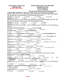 Đề thi tuyển sinh vào lớp 10 THPT năm 2023-2024 môn Tiếng Anh Sở GD Bến Tre (có lời giải)