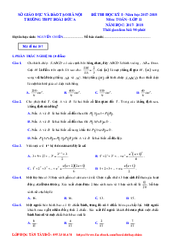 Đề thi HK1 Toán 11 năm học 2017 – 2018 trường THPT Hoài Đức A – Hà Nội