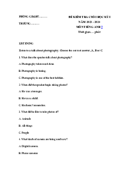 Đề thi học kì 1 môn Tiếng Anh 7 năm 2023 - 2024 sách Chân trời sáng tạo - Đề 3