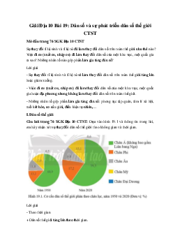 Giải Địa 10 Bài 19: Dân số và sự phát triển dân số thế giới CTST ( có đáp án)