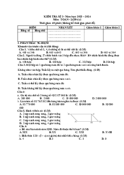 Đề thi học kì 1 môn Toán 4 năm 2023 - 2024 sách Chân trời sáng tạo | đề 1