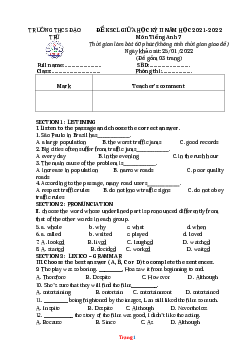 Đề thi giữa kì 2 Tiếng Anh 7 THCS Đạo Trù 2021-2022 (có đáp án và ma trận)