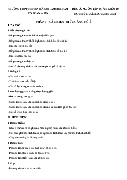 Đề cương Toán 10 học kỳ 2 năm 2020 – 2021 trường chuyên Hà Nội – Amsterdam