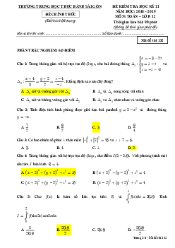 Đề thi học kì 2 Toán 12 năm 2018 – 2019 trường trung học Thực Hành Sài Gòn – TP HCM