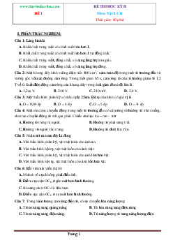 Tổng hợp 12 đề thi Vật lý 11 học kỳ 2 (có đáp án)