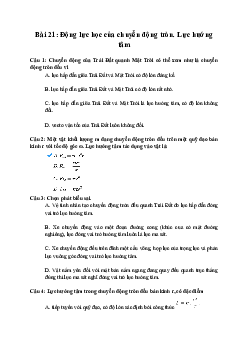 Trắc nghiệm Vật lí 10 Bài 21: Động lực học của chuyển động tròn. Lực hướng tâm | Chân trời sáng tạo