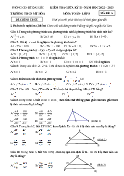 Đề giữa kỳ 2 Toán 8 năm 2022 – 2023 trường THCS Mỹ Hòa – Quảng Nam