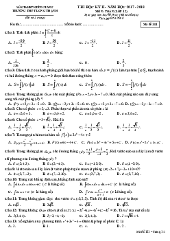 Đề thi học kỳ 2 Toán 12 năm 2017 – 2018 trường THPT Long Thạnh – Kiên Giang
