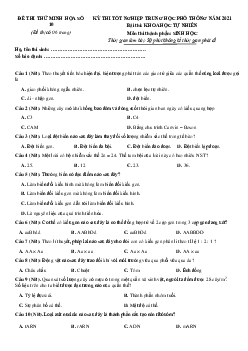 Đề thi thử THPT Quốc gia môn Sinh học chuẩn cấu trúc Đề minh họa 2021 có đáp án số 10
