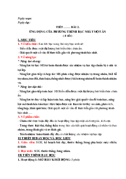 Giáo án Toán 8 Chương 7 Bài 2: Ứng dụng của phương trình bậc nhất một ẩn | Cánh diều