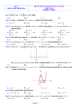 Đề ôn thi tốt nghiệp 2022 môn Toán phát triển từ đề minh họa -Đề 1 (có đáp án)