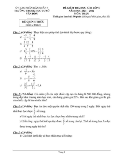 Đề kiểm tra học kì 2 Toán 6 năm 2021 – 2022 trường THCS Vân Đồn – TP HCM