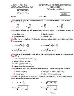 Đề thi thử tốt nghiệp 2022 môn Lý trường THPT Trần Quốc Tuấn lần 1 (có đáp án)