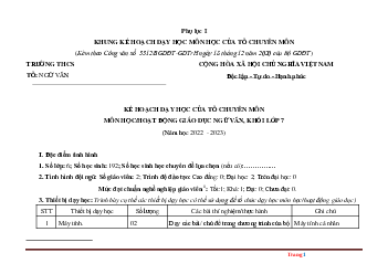 Kế hoạch giảng dạy ngữ văn lớp 7 chân trời sáng tạo