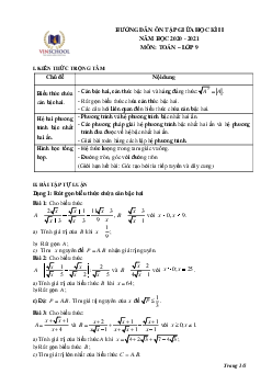 Hướng dẫn ôn tập giữa kì 2 Toán 9 năm 2020 – 2021 trường Vinschool – Hà Nội